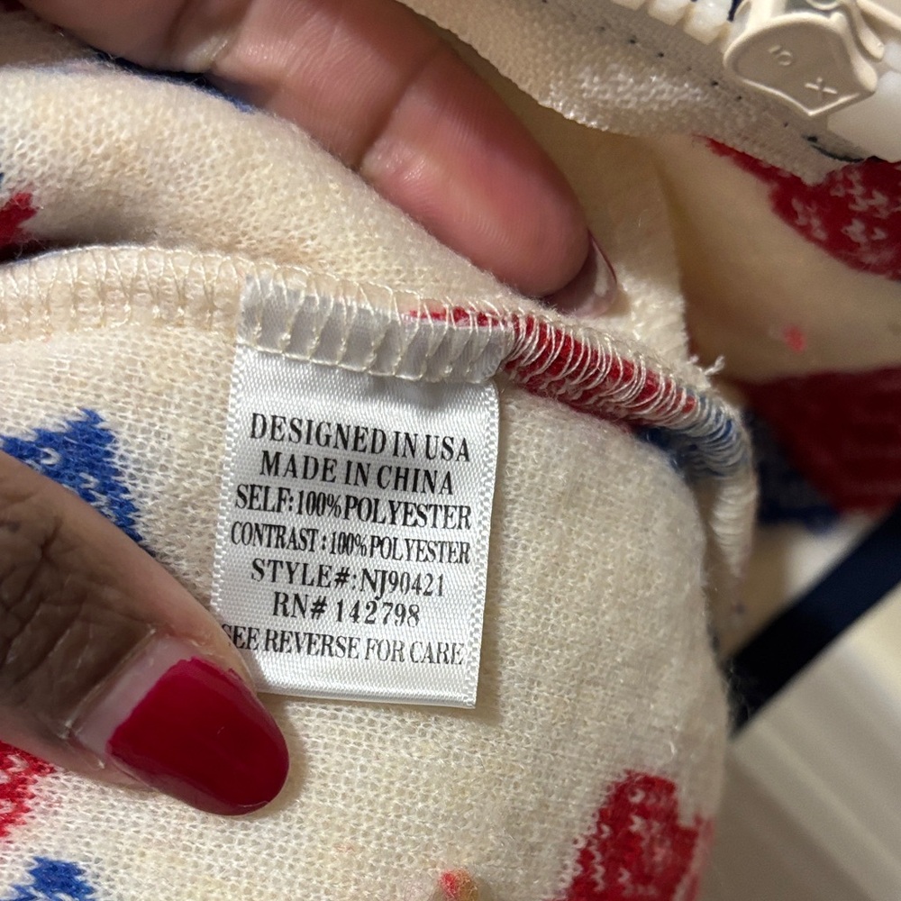Very J Cream Teddy Jacket with Red and Blue Floral Design - Picture 6 of 7